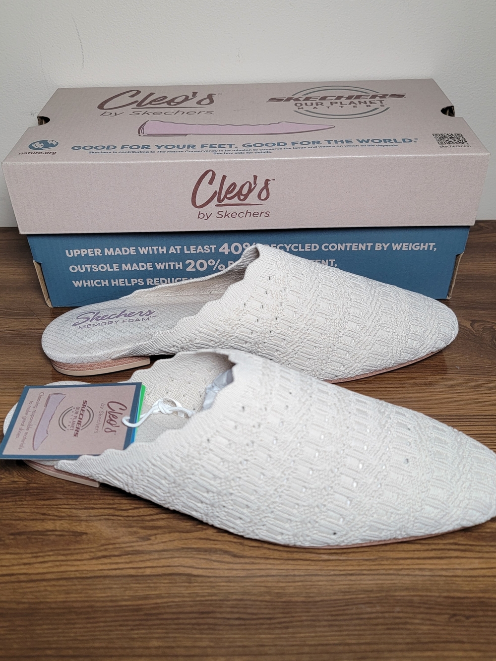 Skechers Cleo's Snip Off-White Knit Slip-On Mules - Size 8.5M - Picture 2 of 3